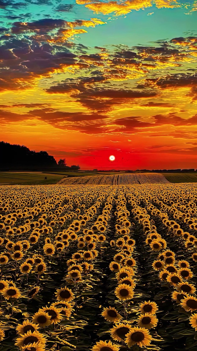 航拍夕阳向日葵花海