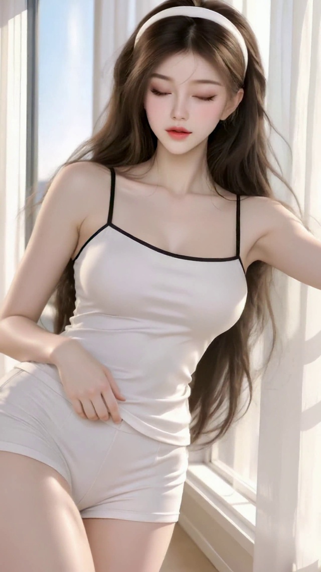居家窗边清纯美少女