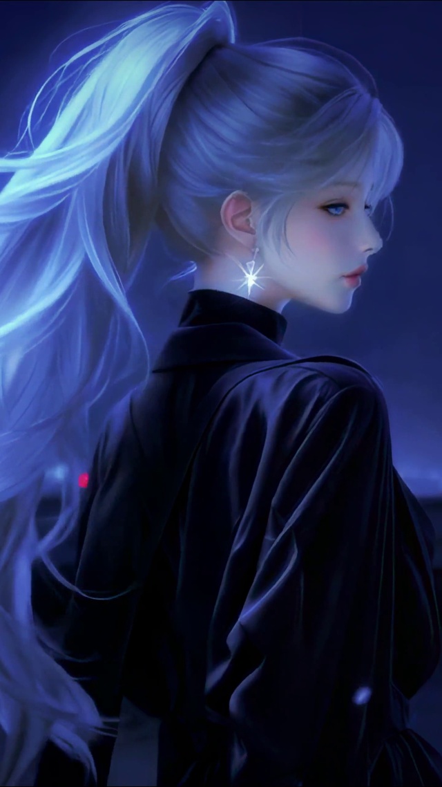 夜色天台银发酷飒美少女