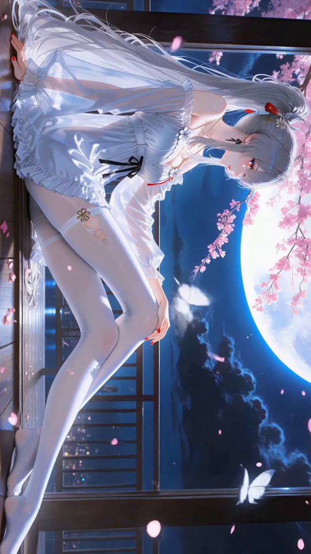 夜阑人静白裙少女绯雪