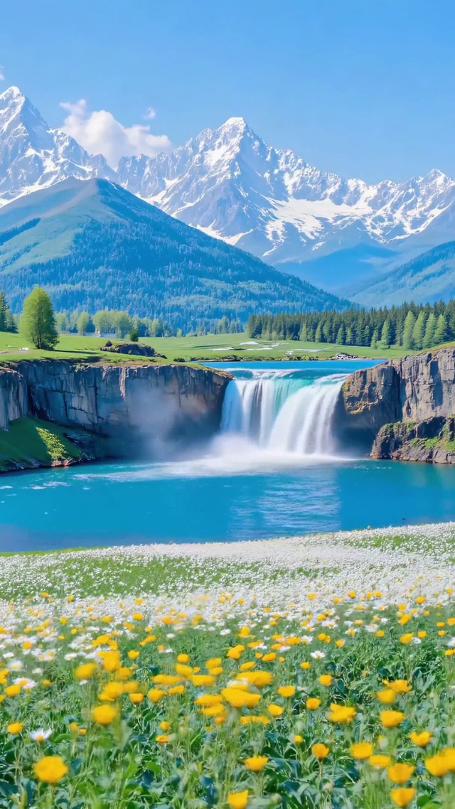 护眼碧潭飞瀑繁花满山