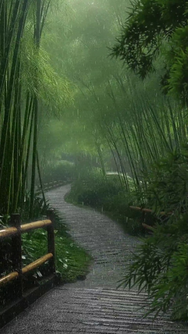 竹林意境雨天