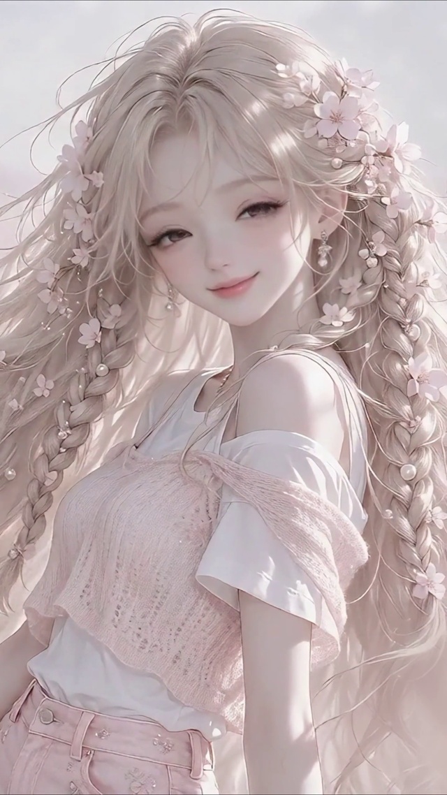 梦幻粉色花海甜美少女