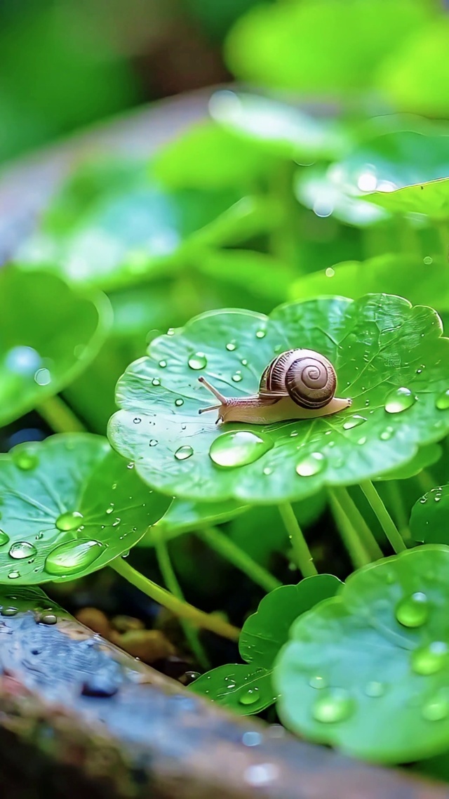雨后铜钱草上的蜗牛