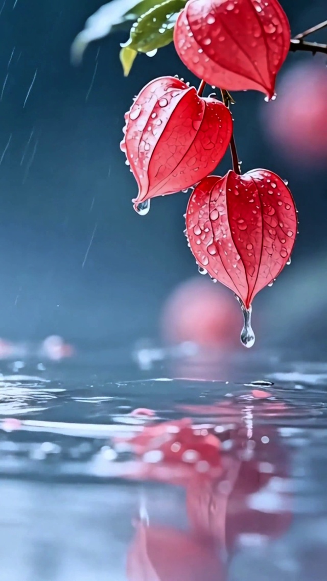 治愈灯笼花小雨4K