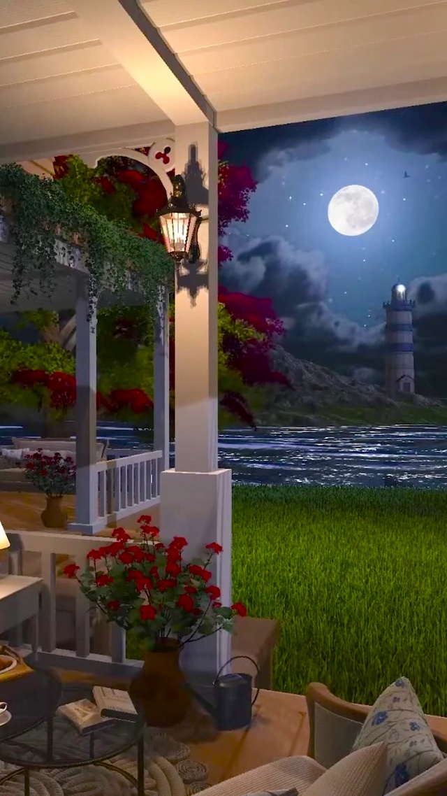 安静夜晚海边别墅