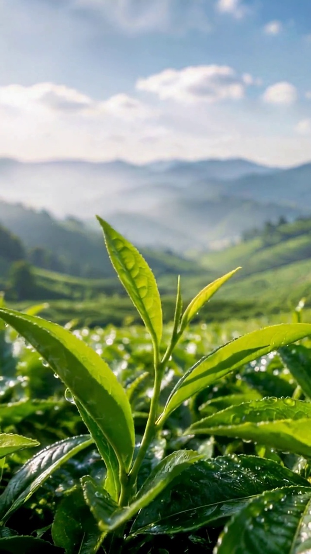 清新翠绿茶山晨景