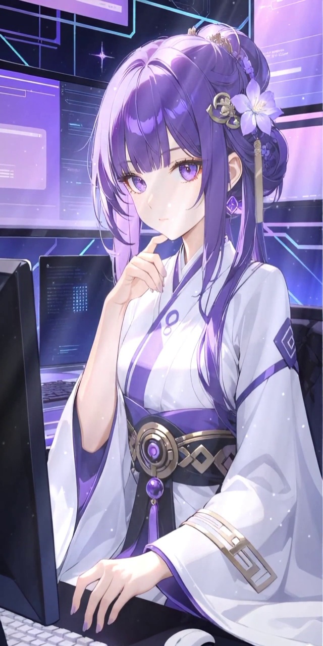 电脑前的古装女孩