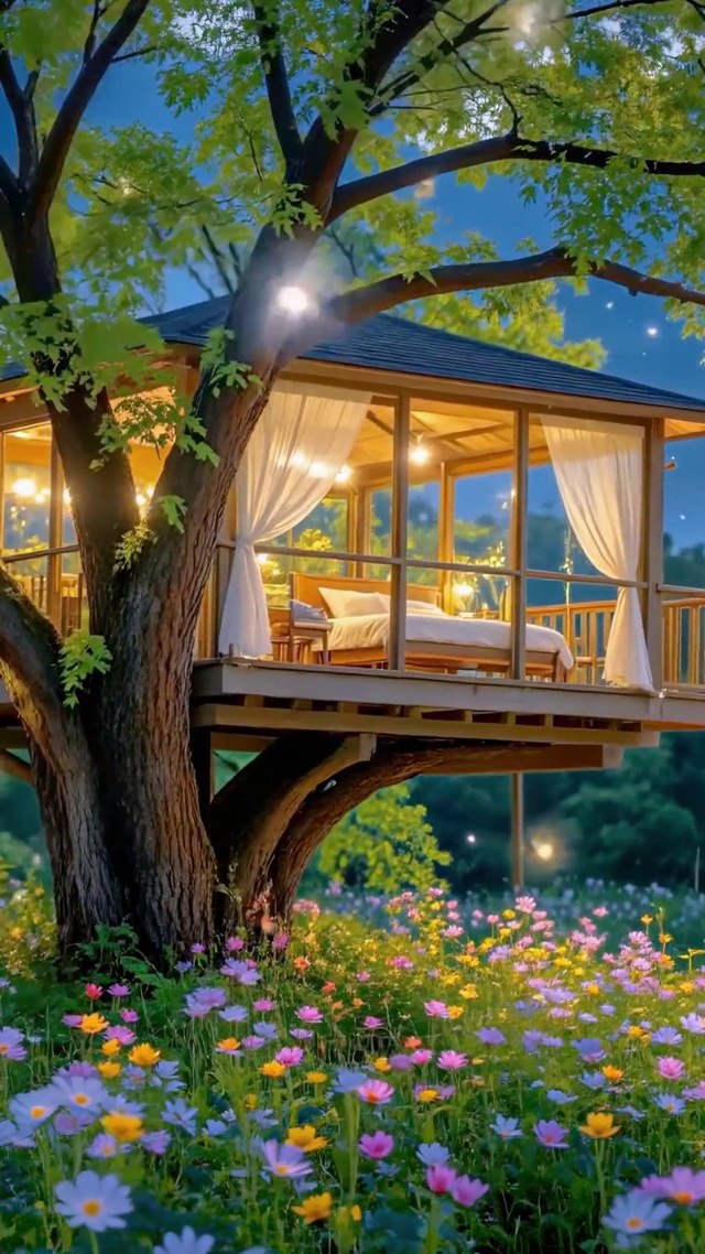 夏夜林间的萤火小屋