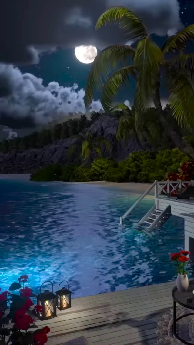 夏日夜晚海边别墅