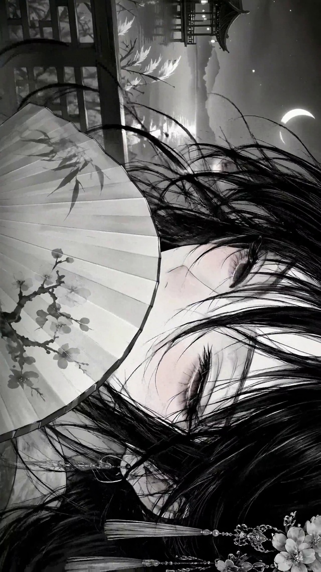 月夜古风折扇美少女