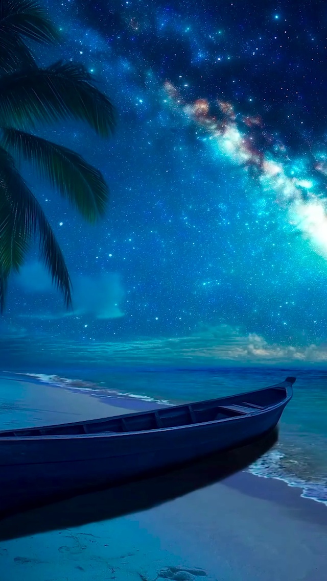 星空海边小船 