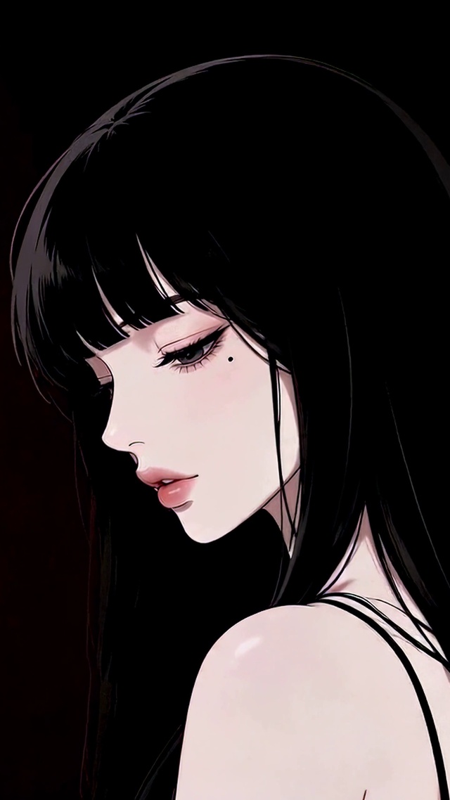 暗黑风黑发清冷美少女