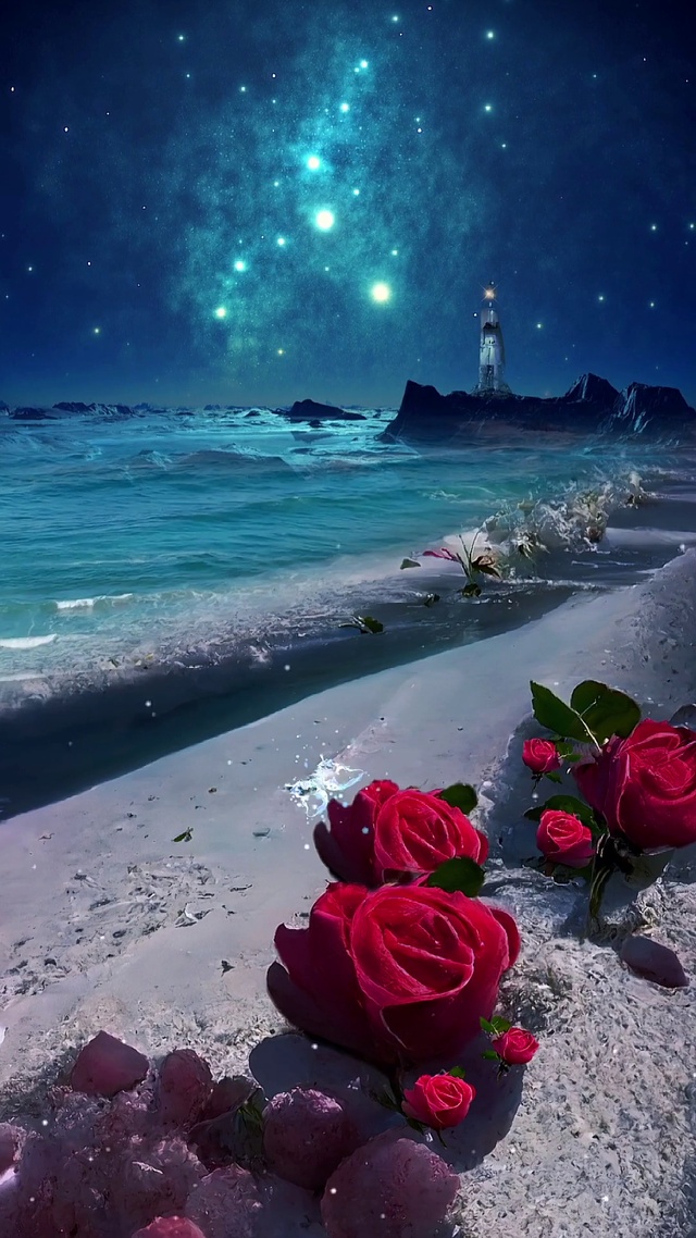 玫瑰沙滩和星空