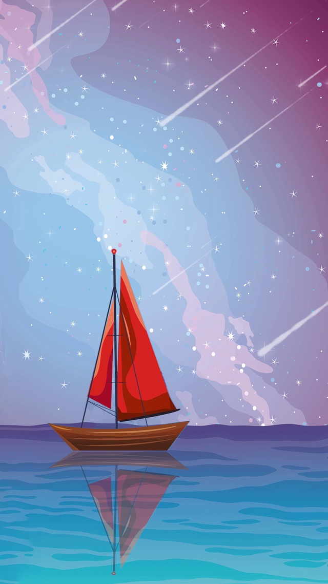 4K 高清 流星天空中的小红船