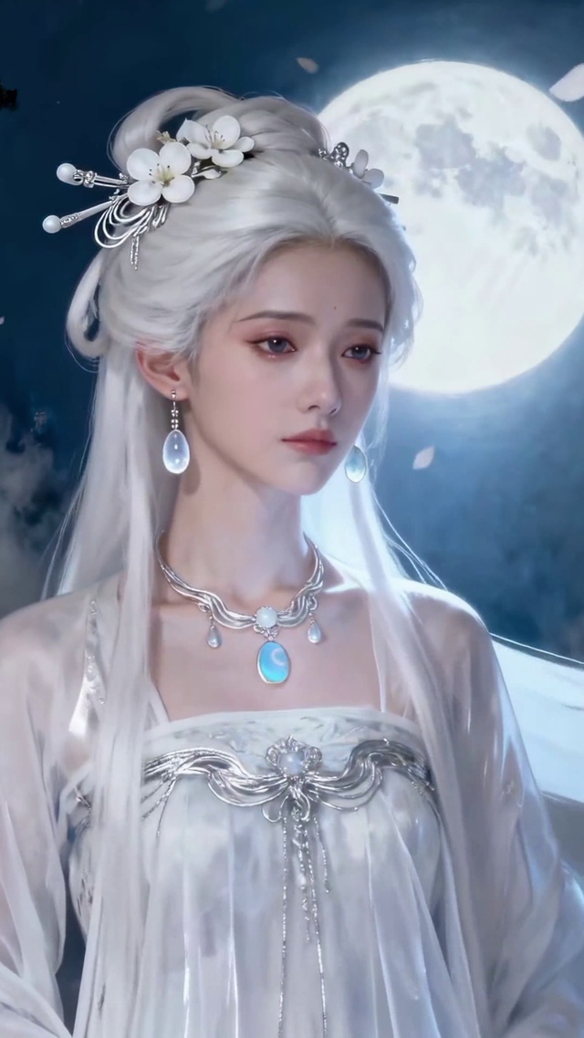 月夜樱花古风白发美人