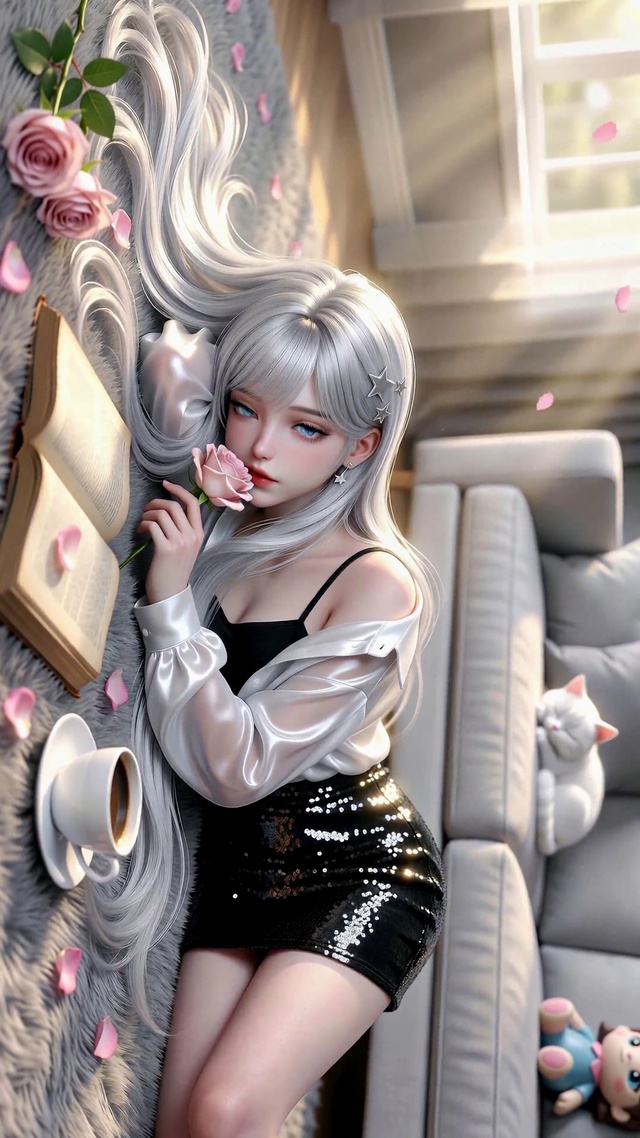 银发玫瑰美少女居家日常