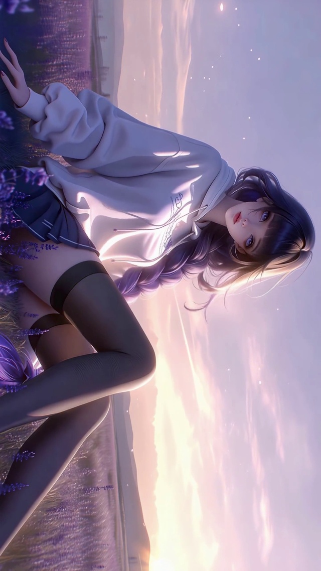 薰衣草花田的紫发少女