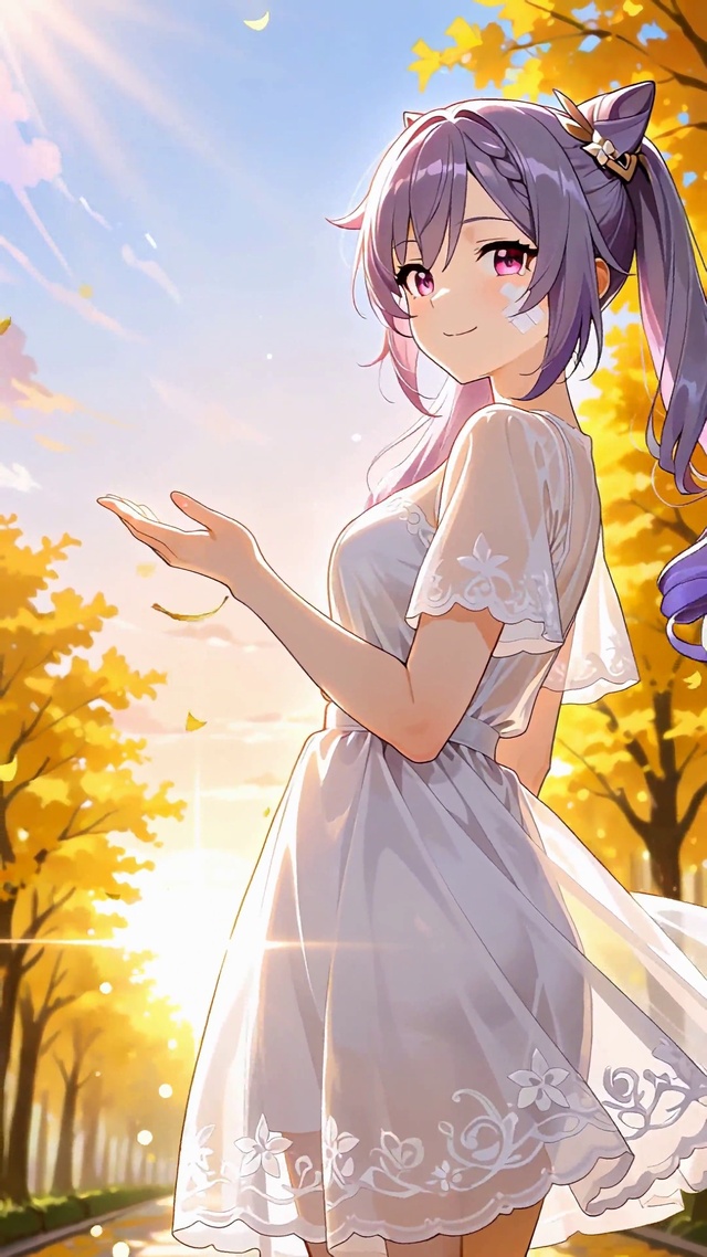 秋日银杏银发少女