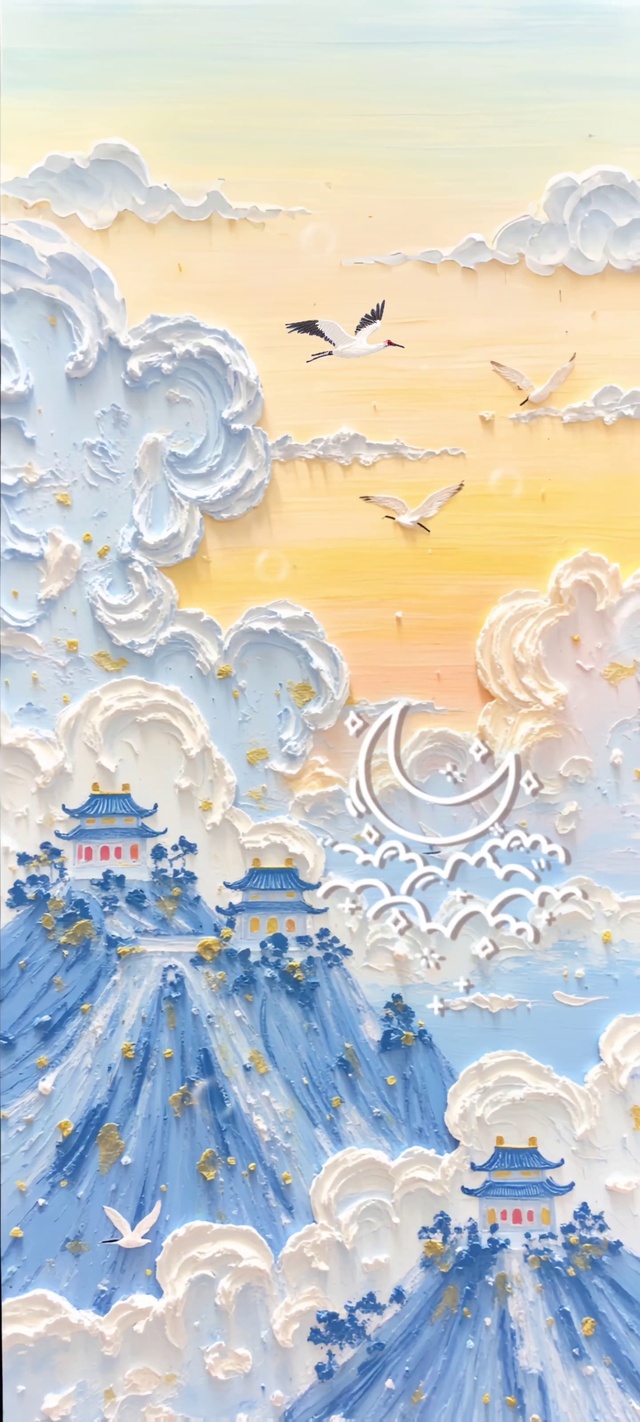 仙山云阁·飞鸟织霞