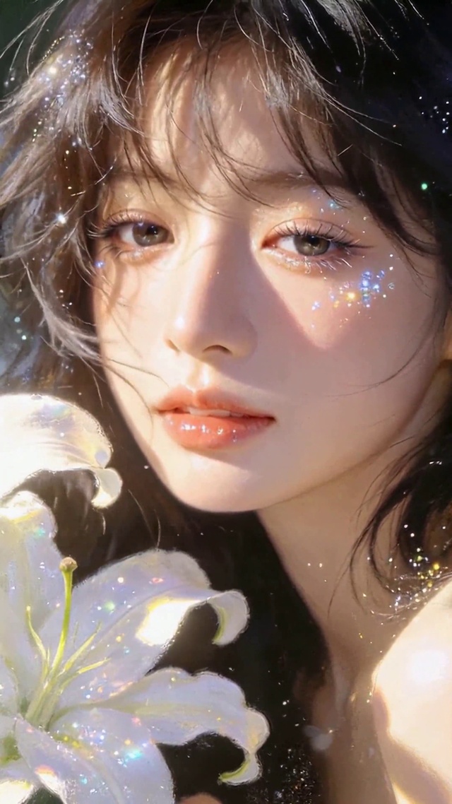 百合环绕闪光清纯美少女