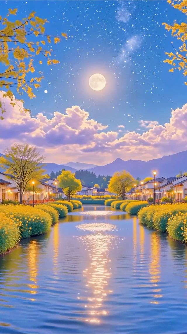 护眼夜晚乡村河流