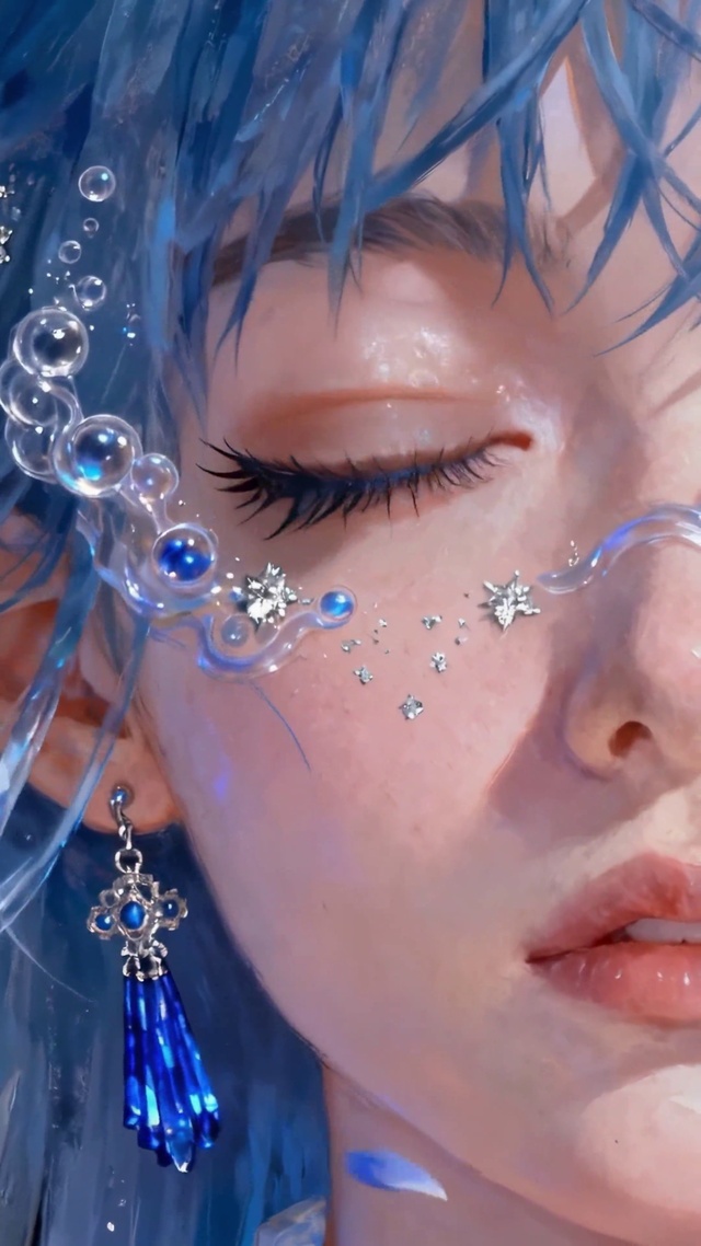 宇宙星空蓝发蝴蝶蓝瞳少女的凝视