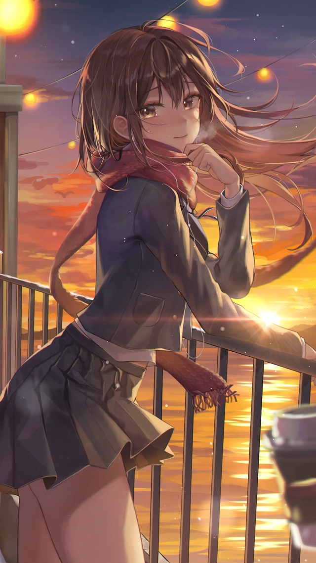 冬日温馨湖畔少女