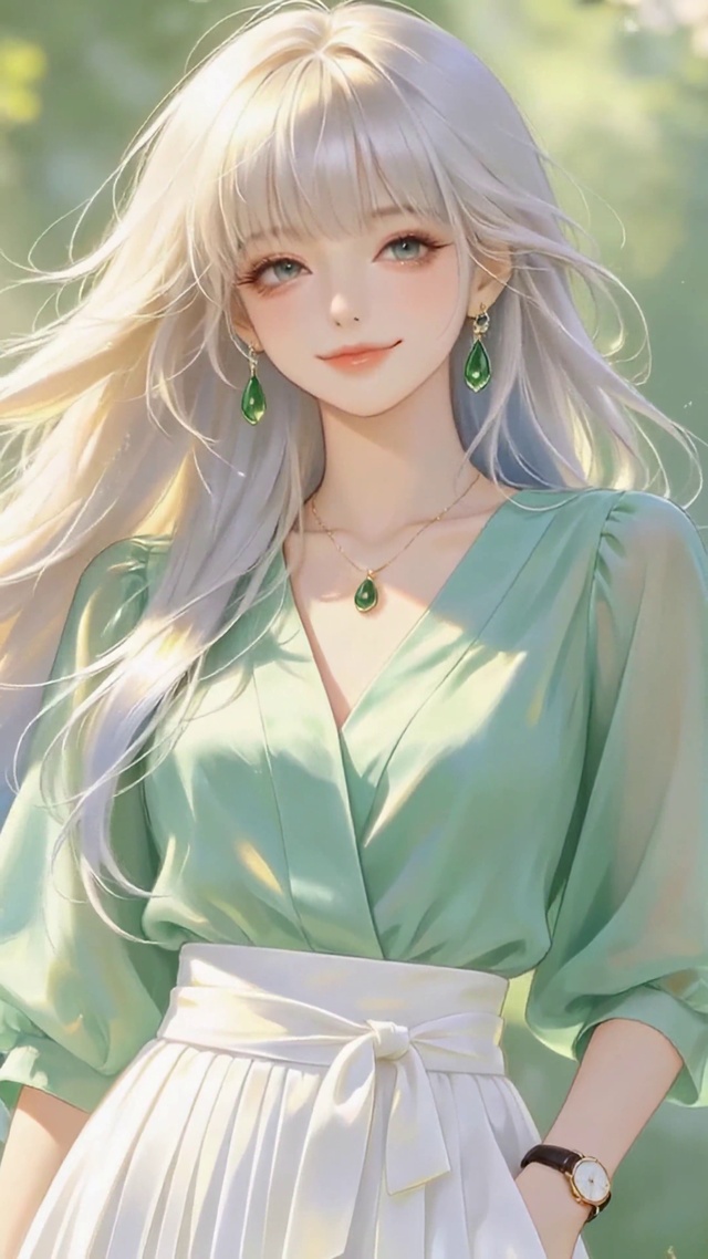 清新林间银发美少女