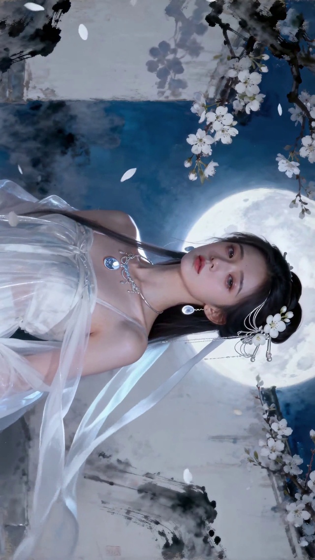 月下纯欲性感古风白纱冷艳美人