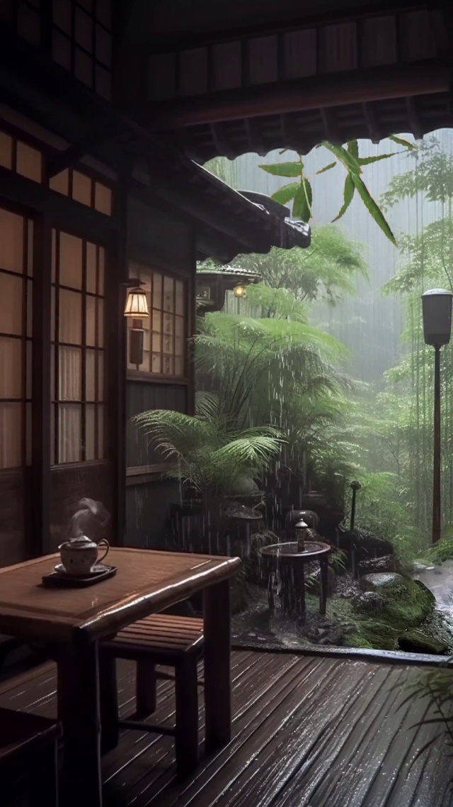 下雨天的庭院