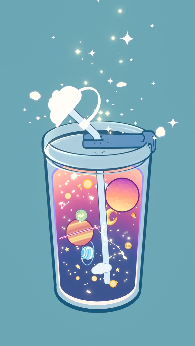 装有星球、月亮和云朵的太空水杯