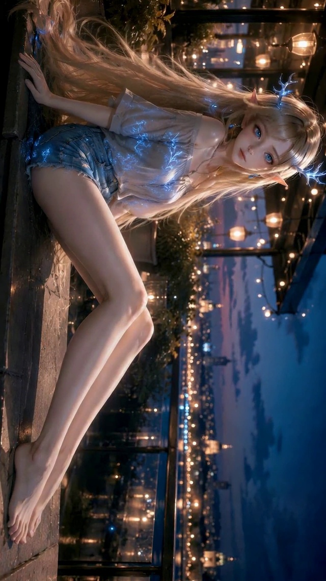 夜色江边精灵美少女