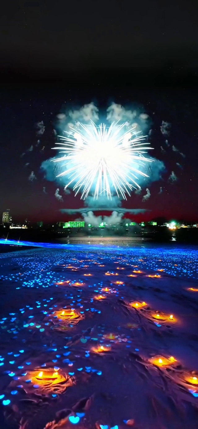 荧光海夜景4k动态壁纸