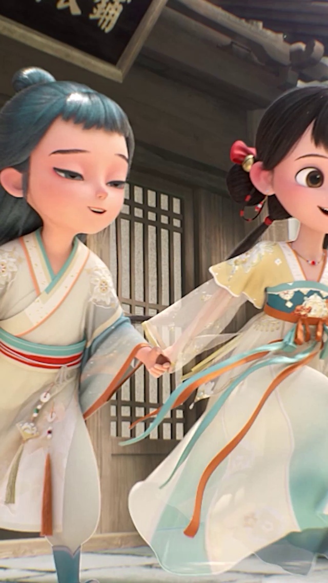 阿巳与小铃铛放风筝踏春