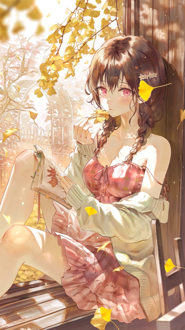 秋日银杏看书少女