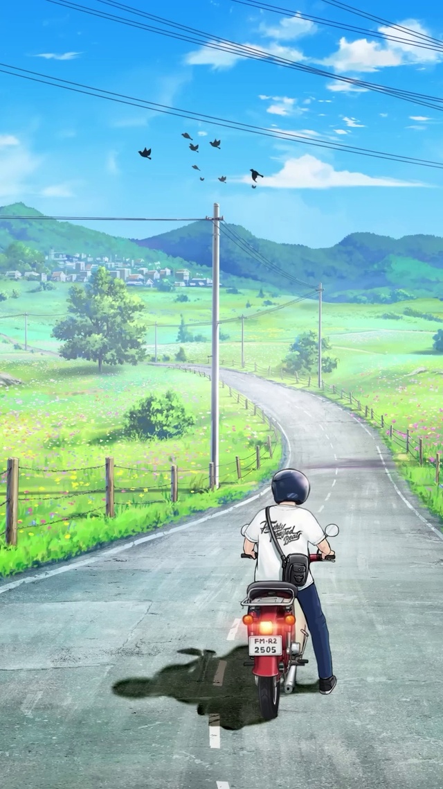 治愈插画骑行乡村公路