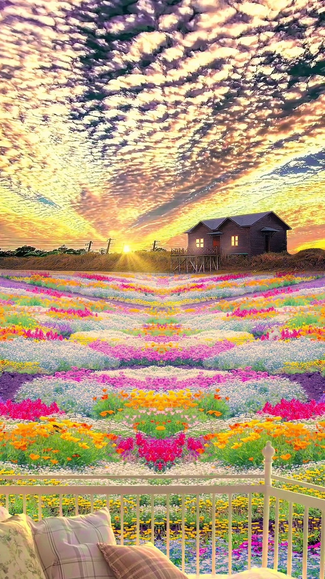 晚霞下的花海