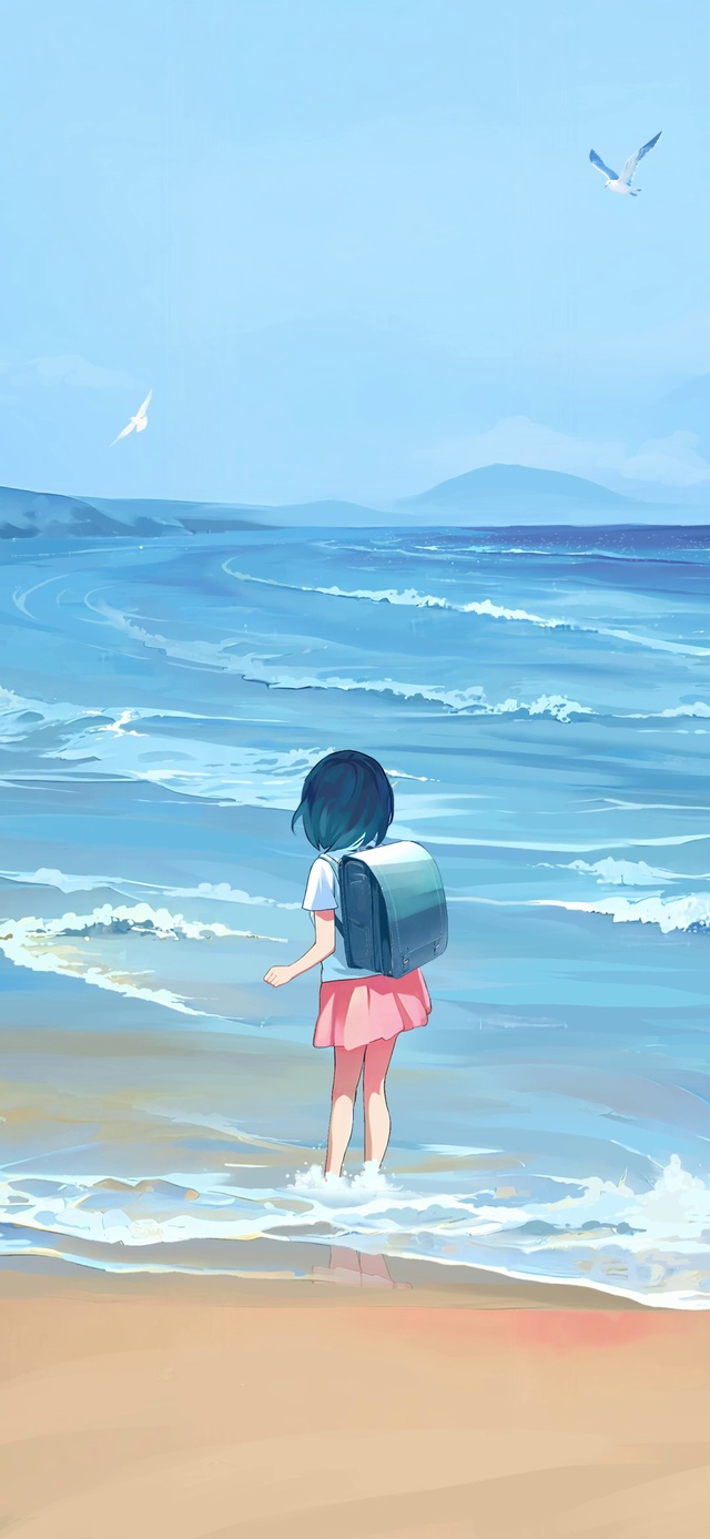 夏日海边小女孩
