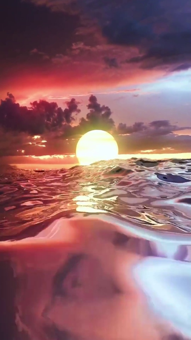 太阳升起时金色海浪