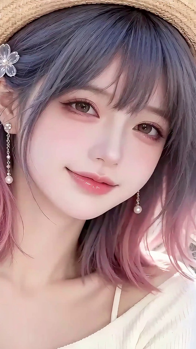 治愈微笑草帽少女