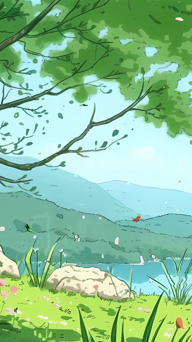 护眼绿景树木河流山川