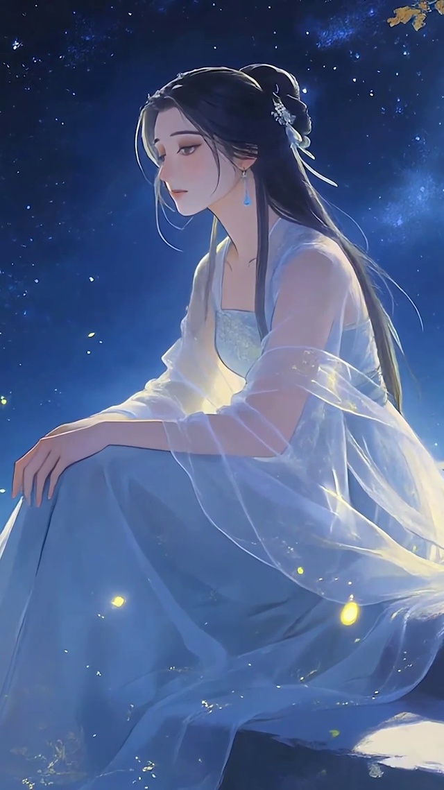 古风月圆下美女