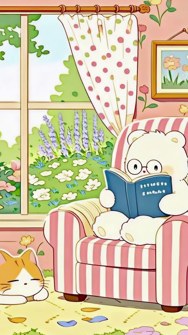 鲜花环绕的书房小熊