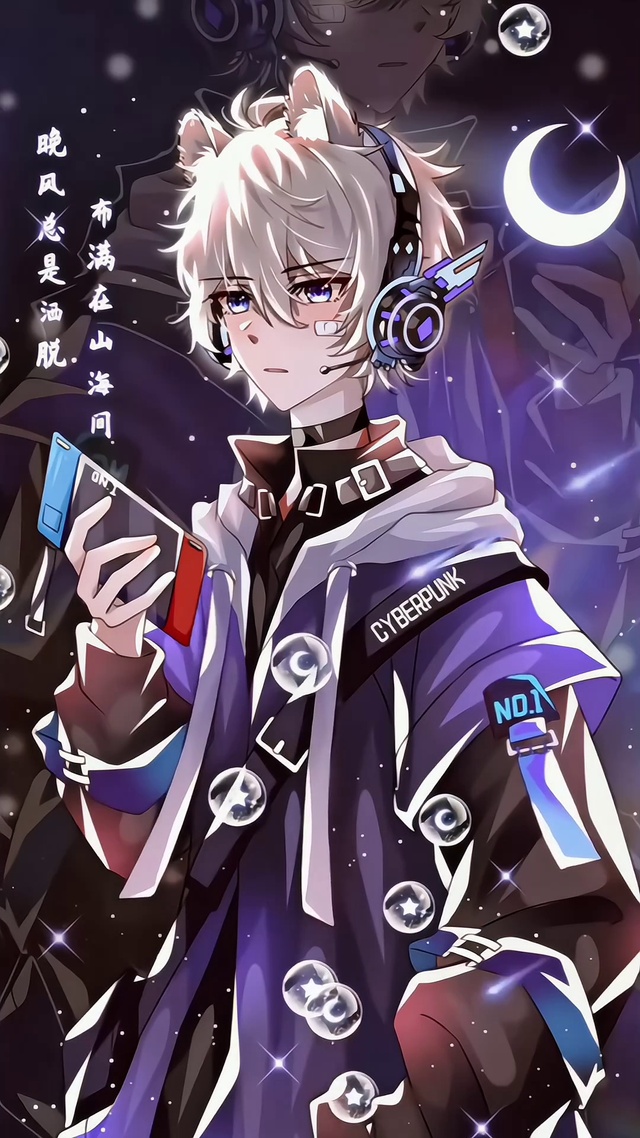 二次元炫酷科技耳机少年紫色