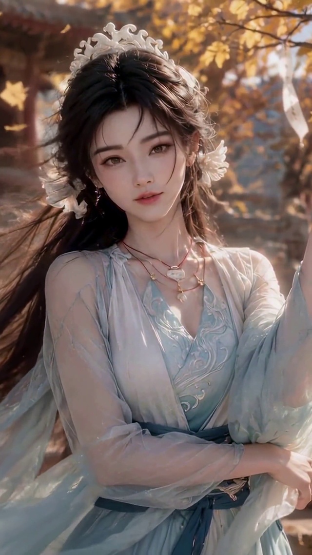 秋日山间古风汉服美女
