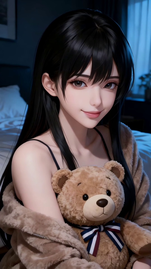 美少女和小熊娃娃