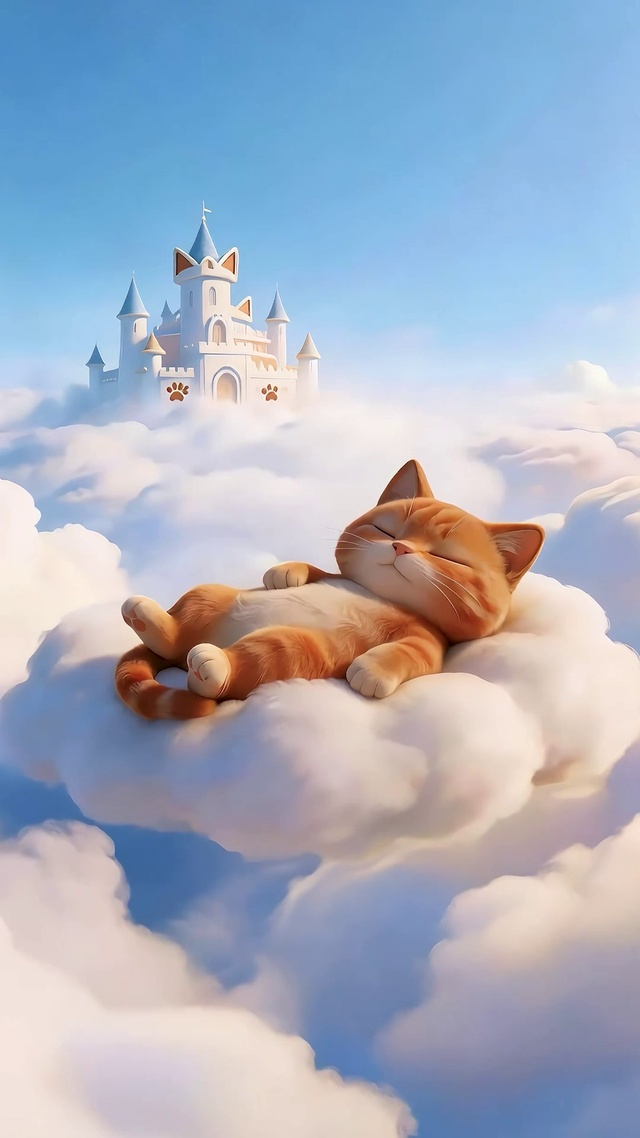云朵上睡觉的小猫