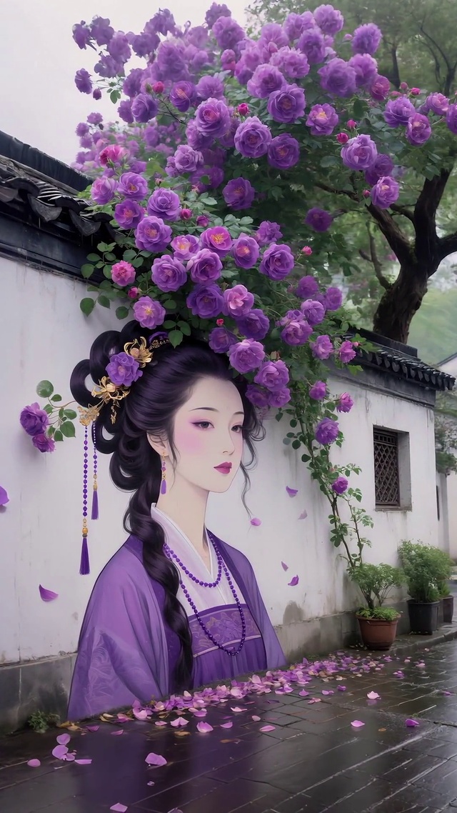 中式美学墙绘女孩