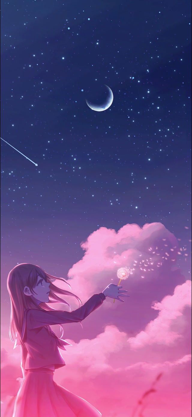 粉色天空下吹蒲公英的动漫少女【原创作品均有工程文件🈲️转载】